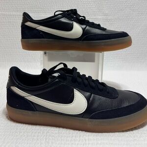 Nike Black Leather Sneakers with White Swoosh and Gum Sole